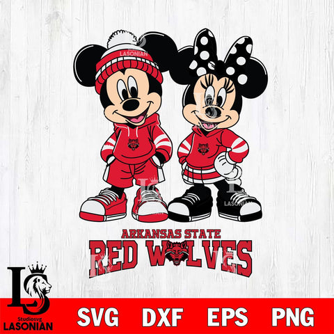 Arkansas State Red Wolves Mickey Minnie Rugby Hoodie Svg Eps Dxf Png File, NCAA svg , File Cut , Digital Download , Instant Download, Cut Svg Files