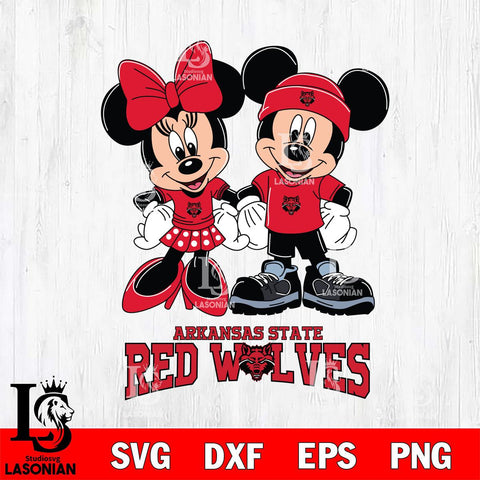 Arkansas State Red Wolves Mickey Minnie Rugby ball Svg Eps Dxf Png File, NCAA svg , File Cut , Digital Download , Instant Download, Cut Svg Files