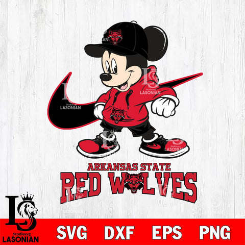 Arkansas State Red Wolves Mickey Mouse NIKE, Svg Eps Dxf Png File, Digital Download