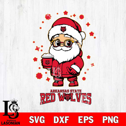 Arkansas State Red Wolves Santa Claus Coffe Svg dxf eps png pdf file,NCAA svg,Digital Download,Cricut file