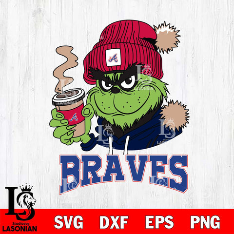 Atlanta Braves Grinch Cofffe Hoodie Cut Files Cricut, Svg Dxf Eps Png file , Silhouette