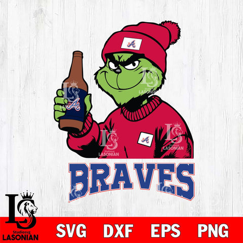 Atlanta Braves Grinch Drinking Beer Christmas Cut Files Cricut, Svg Dxf Eps Png file , Silhouette