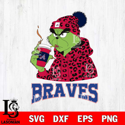 Atlanta Braves Grinch Leopard Christmas Cut Files Cricut, Svg Dxf Eps Png file , Silhouette