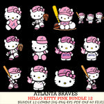 Atlanta Braves Hello Kitty Pink Bundle 12 SVG Svg Eps Dxf Png File, MLB svg, Digital Download, Instant Download