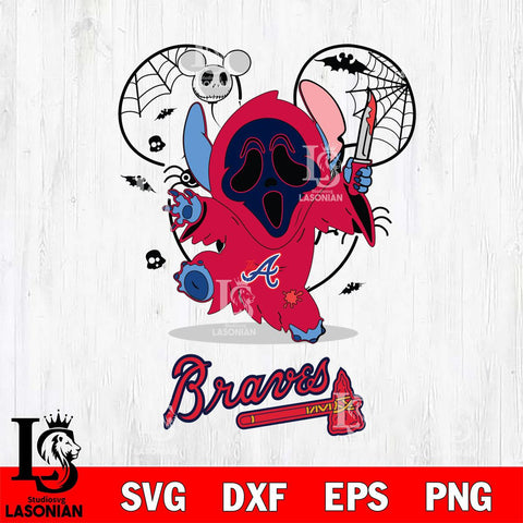 Atlanta Braves Stitch Ghost Face Halloween 2 Svg Eps Dxf Png File, Digital Download, Instant Download