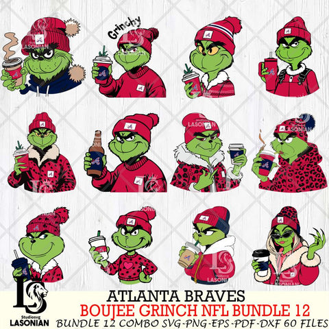 Atlanta Braves  Boujee Grinch MLB Bundle 12 SVG Eps Dxf Png File, Digital Download, Instant Download