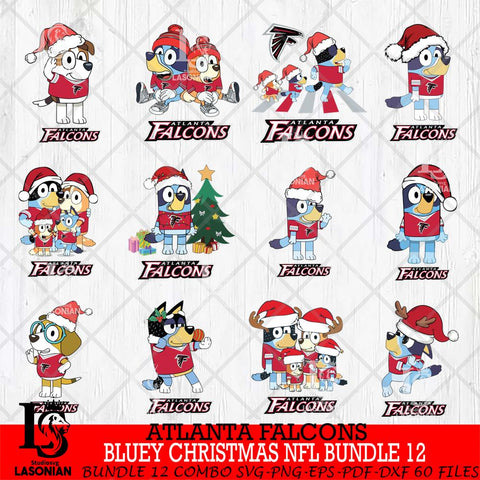 Atlanta Falcons Bluey Christmas NFL Bundle 12 Svg Eps Dxf Png File,Cut Svg Files, Digital File, Sublimation