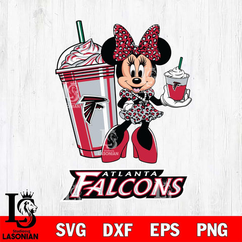 Atlanta Falcons Minnie Mouse Fan And Coffee Svg Eps Dxf Png File, Digital Download, Instant Download