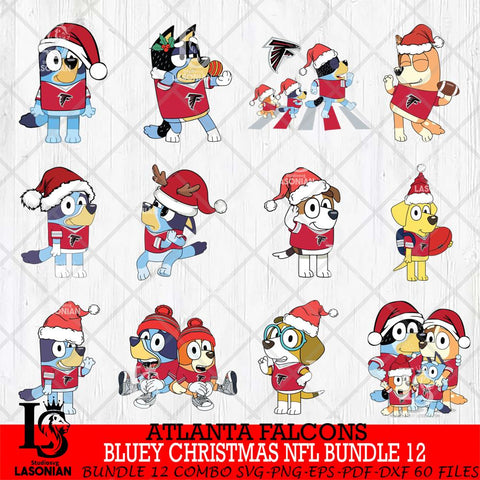 Atlanta Falcons  Bluey Christmas NFL Bundle 12 SVG Svg Eps Dxf Png File, Digital Download, Instant Download