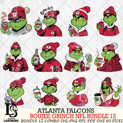 Atlanta Falcons  Boujee Grinch NFL Bundle 12 SVG Eps Dxf Png File, Digital Download, Instant Download