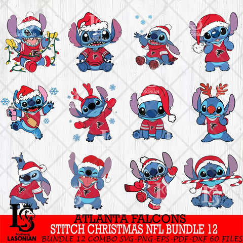 Atlanta Falcons  Stitch Christmas NFL Bundle 12 Svg Eps Dxf Png File, Digital Download, Instant Download