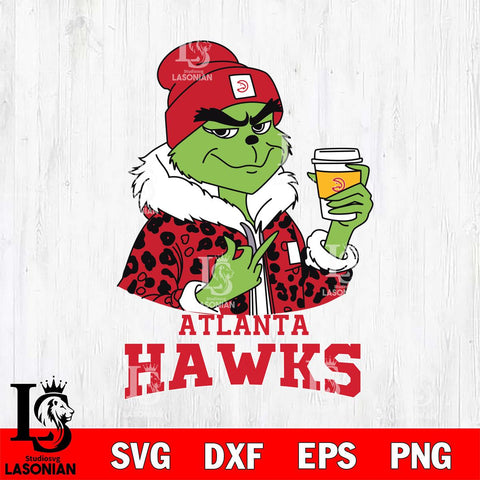 Atlanta Hawks Boujee Grinch Leopard Christmas Cut Files Cricut, Svg Dxf Eps Png file , Silhouette