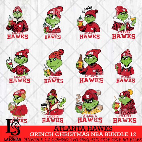 Atlanta Hawks Grinch Christmas NBA Bundle 12 Cut Files Cricut, Svg Dxf Eps Png file , Silhouette