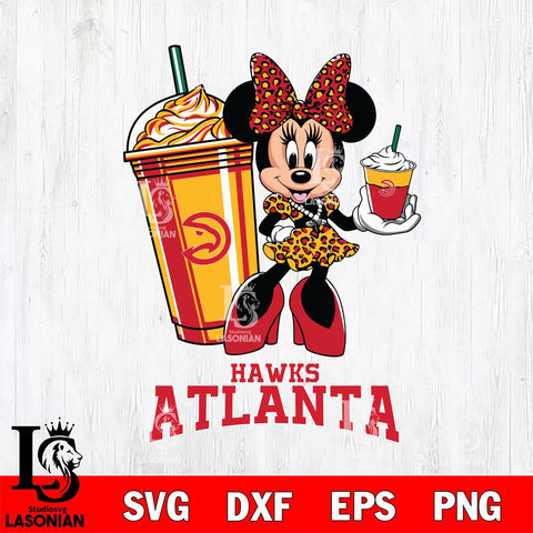 Atlanta Hawks Minnie Mouse Fan And Coffee Svg Eps Dxf Png File, Digital Download, Instant Download