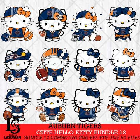 Auburn Tigers Cute Hello Kitty Bundle 12 SVG Eps Dxf Png File, NCAA Bundle svg, Digital Download, Instant Download