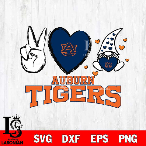 Auburn Tigers Gnomes Peace & Love Svg Eps Dxf Png File, Digital Download, Instant Download