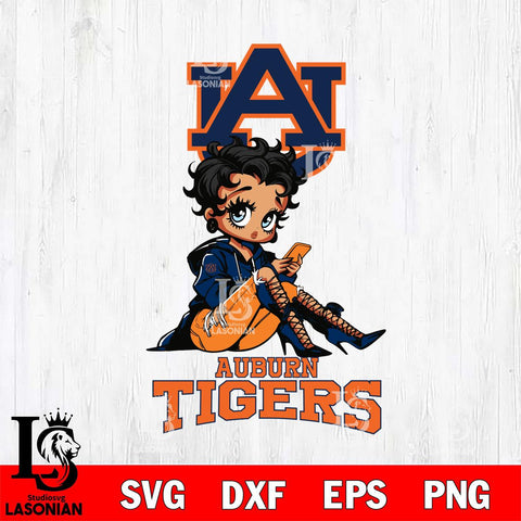 Auburn Tigers Style Black Fan Girl Betty Boop, Svg Eps Dxf Png File, Digital Download