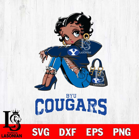 BYU Cougars Betty Boop Black Fan Girl Svg Eps Dxf Png File, Digital Download, Instant Download