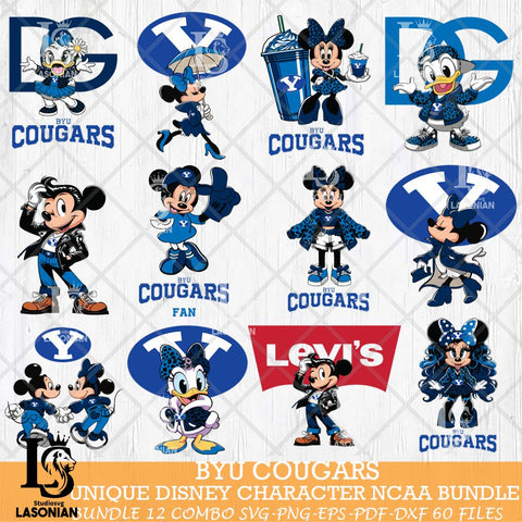 BYU Cougars Disney character NCAA Bundle 12 Svg Eps Dxf Png File, Digital Download, Instant Download