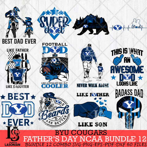 BYU Cougars Fathers Day NCAA Bundle 12 Svg Eps Dxf Png File, Digital Download, Instant Download