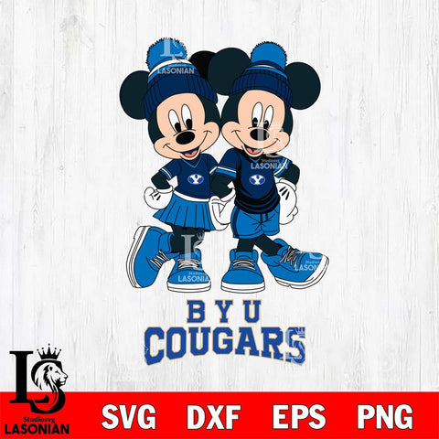 BYU Cougars Mickey And Minnie Mouse Football Svg Eps Dxf Png File, NCAA svg , File Cut , Digital Download , Instant Download, Cut Svg Files