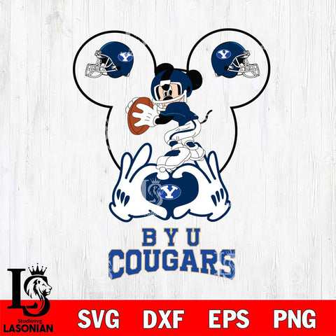 BYU Cougars Mickey Heart Rugby Svg Eps Dxf Png File, Digital Download ,Instant Download, Cricut File