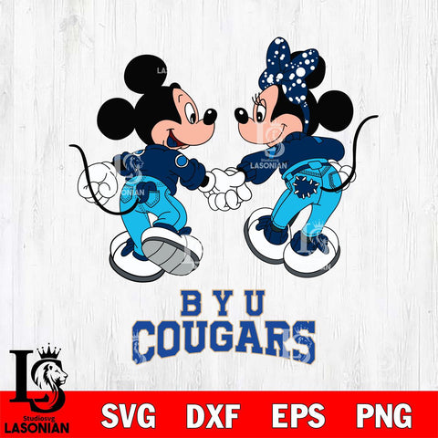 BYU Cougars Mickey Minnie Valentine Rugby Svg Eps Dxf Png File, Digital Download ,Instant Download, Cricut File