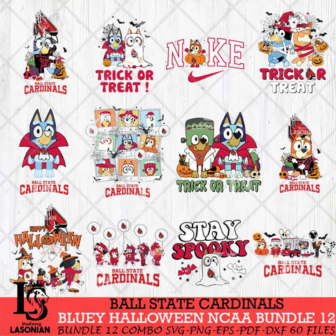 Ball State Cardinals Bluey Halloween NCAA 12 SVG Eps Dxf Png File, Bundle NCAA svg, Digital Download, Instant Download