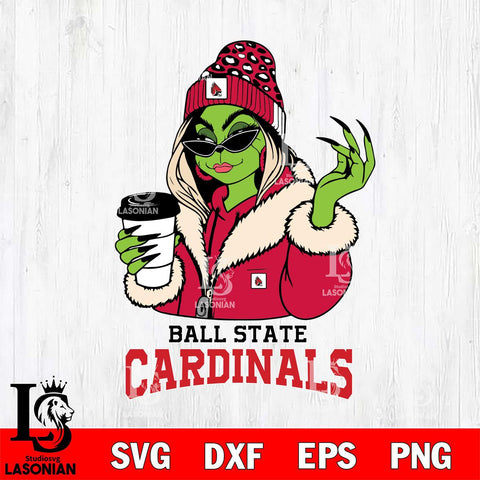 Ball State Cardinals Boujee Grinch Girls Christmas Cut Files Cricut, Svg Dxf Eps Png file, Digital download , Silhouette