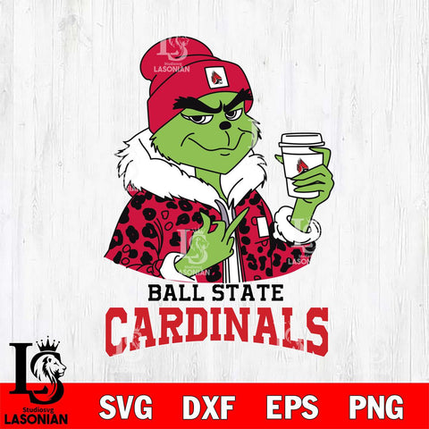 Ball State Cardinals Boujee Grinch Leopard Christmas Cut Files Cricut, Svg Dxf Eps Png file, Digital download , Silhouette