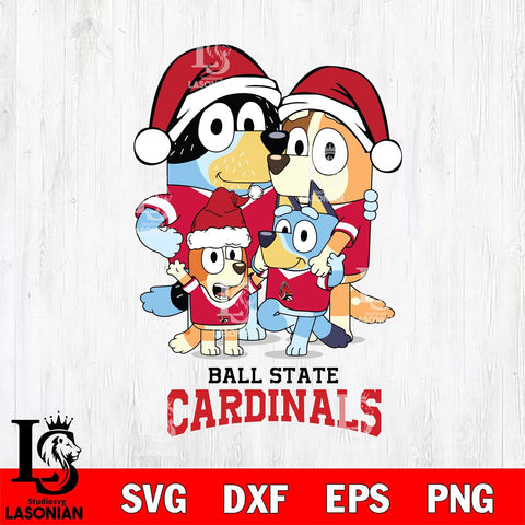 Ball State Cardinals Christmas Bluey Family Sport Cut Files,Bluey Cricut,Christmas Svg , Bluey svg , Digital Download, dxf eps png pdf file