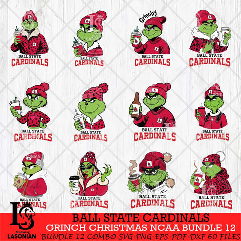 Ball State Cardinals Grinch Christmas NCAA Bundle 12 Svg Eps Dxf Png File,Cricut files, Digital Download, Instant Download