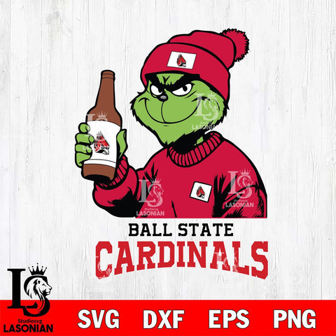 Ball State Cardinals Grinch Drinking Beer Christmas Cut Files Cricut, Svg Dxf Eps Png file, Digital download , Silhouette