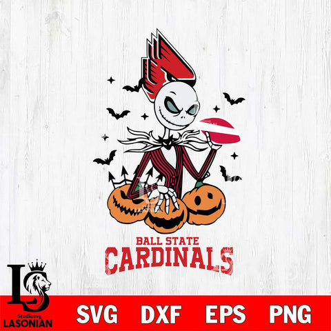 Ball State Cardinals Jack Skellington 2 halloween Svg Eps Dxf Png File, NCAA svg, Digital Download, Instant Download