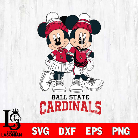 Ball State Cardinals Mickey And Minnie Mouse Football Svg Eps Dxf Png File, NCAA svg , File Cut , Digital Download , Instant Download, Cut Svg Files