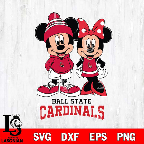 Ball State Cardinals Mickey Minnie Mouse Cute Football Svg Eps Dxf Png File, NCAA svg , File Cut , Digital Download , Instant Download, Cut Svg Files