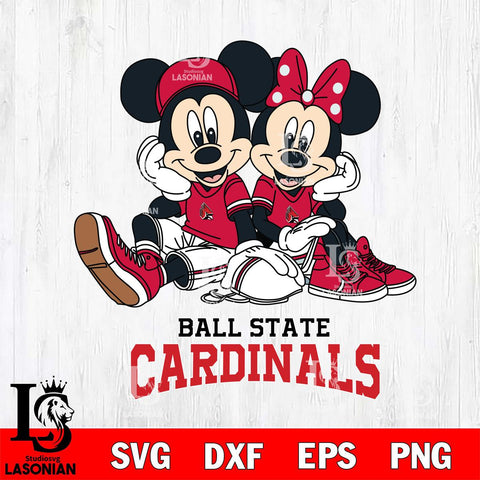 Ball State Cardinals Mickey Minnie Mouse Football Sit Svg Eps Dxf Png File, NCAA svg , File Cut , Digital Download , Instant Download, Cut Svg Files