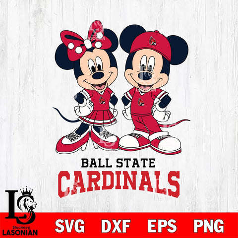 Ball State Cardinals Mickey Minnie Mouse rugby ball Svg Eps Dxf Png File, NCAA svg , File Cut , Digital Download , Instant Download, Cut Svg Files