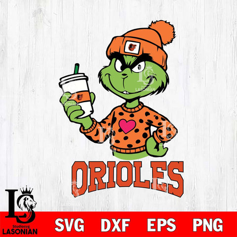 Baltimore Orioles Boujee Grinch Heart Christmas Cut Files Cricut, Svg Dxf Eps Png file , Silhouette