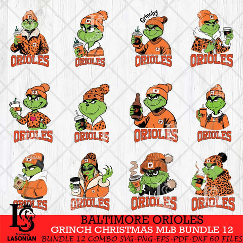 Baltimore Orioles Grinch Christmas MLB Bundle 12 Cut Files Cricut, Svg Dxf Eps Png file , Silhouette