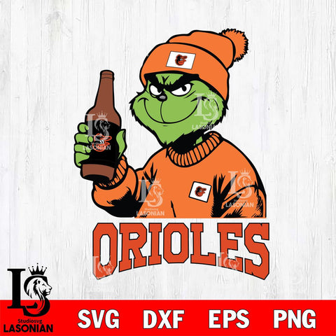 Baltimore Orioles Grinch Drinking Beer Christmas Cut Files Cricut, Svg Dxf Eps Png file , Silhouette