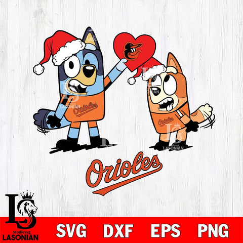 Baltimore Orioles Love Bluey Christmas Svg Eps Dxf Png File, Digital Download