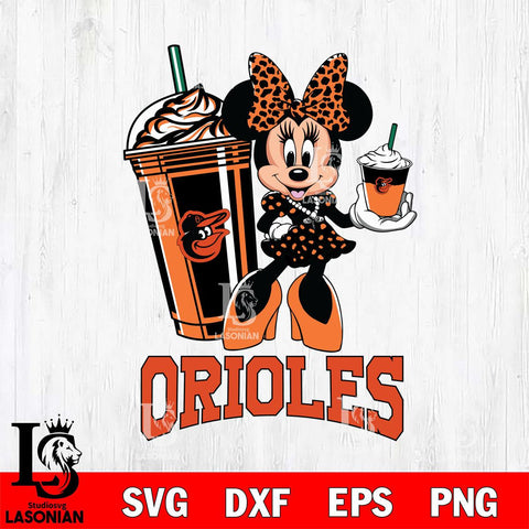 Baltimore Orioles Minnie Mouse Fan And Coffee Svg Eps Dxf Png File, Digital Download, Instant Download