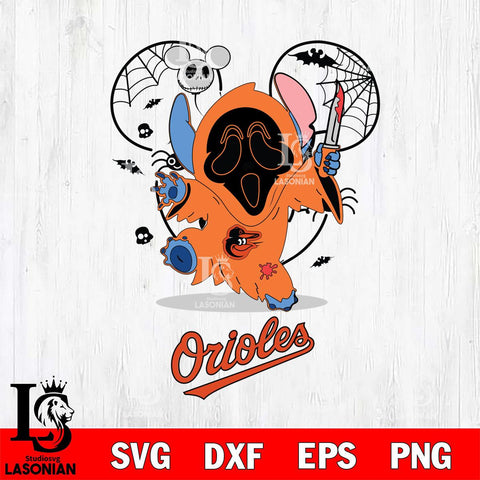 Baltimore Orioles Stitch Ghost Face Halloween 2 Svg Eps Dxf Png File, Digital Download, Instant Download