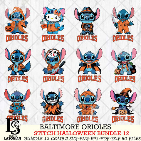 Baltimore Orioles Stitch Horror Bundle 12 SVG Svg Eps Dxf Png File, MLB svg, Digital Download, Instant Download