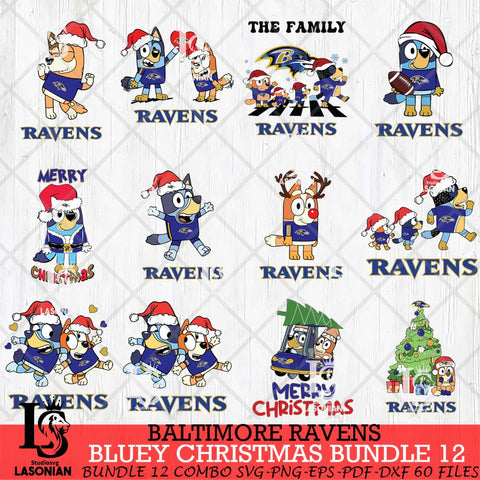 Baltimore Ravens Bluey Christmas Holiday Bundle 12 Svg Eps Dxf Png File, Digital Download