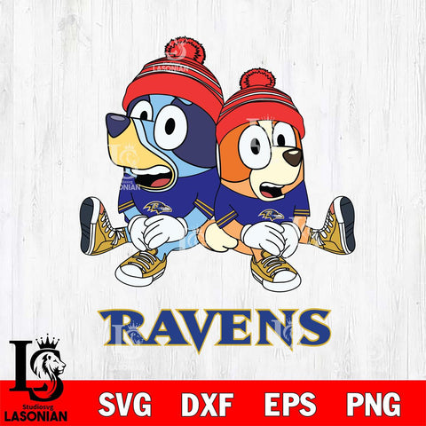 Baltimore Ravens Christmas Bluey & Bingo Sit Svg Eps Dxf Png File,Cut Svg Files, Digital File, Sublimation