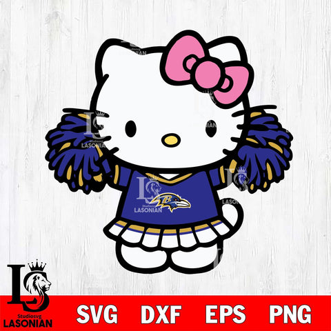 Baltimore Ravens Hello Kitty Cheerleader 3 Svg Eps Dxf Png File, Digital Download, Instant Download