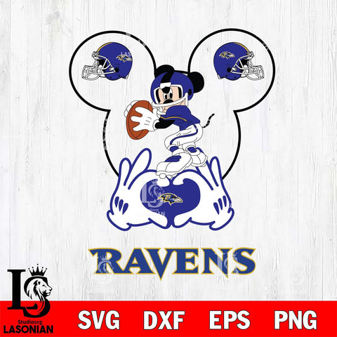 Baltimore Ravens Mickey Heart Rugby Svg Eps Dxf Png File, Digital Download ,Instant Download, Cricut File