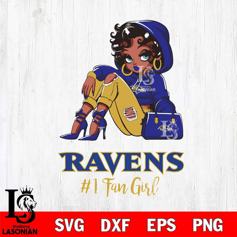 Baltimore Ravens #1 beauty Black Fan Girl Svg Eps Dxf Png File, Digital Download, Instant Download